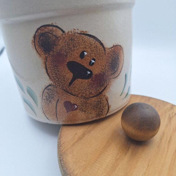 Roseville Crock Lid 1 Pint Low Small Painted Bear USA Made Pottery Canister Ohio - Picture 8 of 8